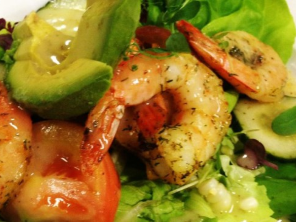 a plate of shrimp salad with lettuce and avocado a plate of shrimp salad with lettuce and avocado